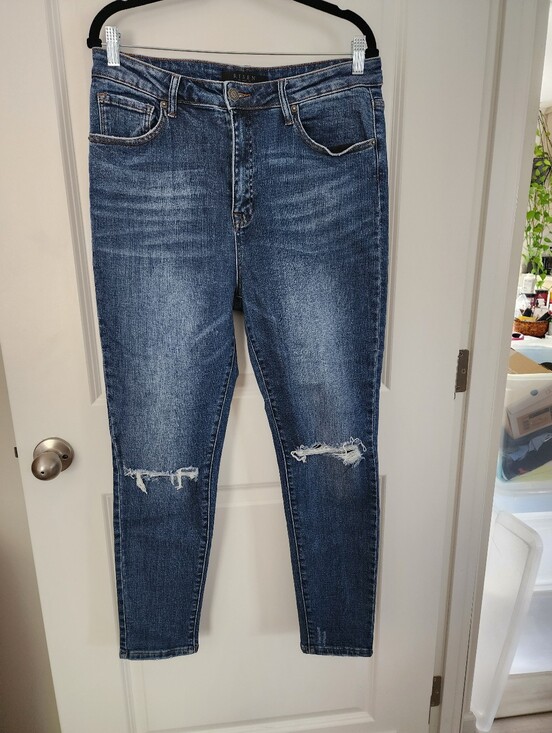 Risen Jeans Denim - Risen High-Rise Distressed Skinny Jeans - Blue. Size 15/32. Like New Condition.
